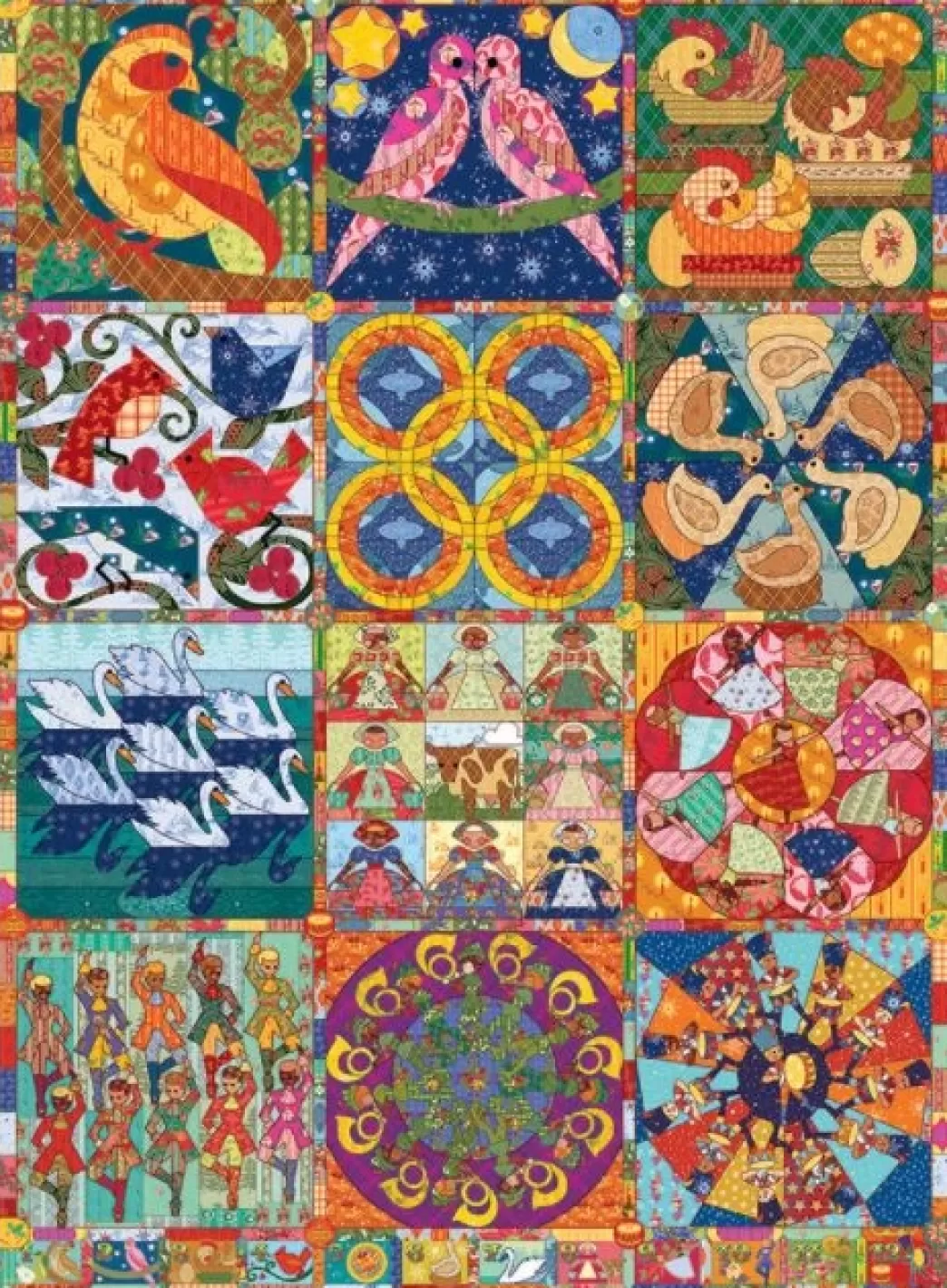 Cobble Hill Collage Puzzels>: Twelve Days Of Christmas Quilt (1000) Verticale Puzzel