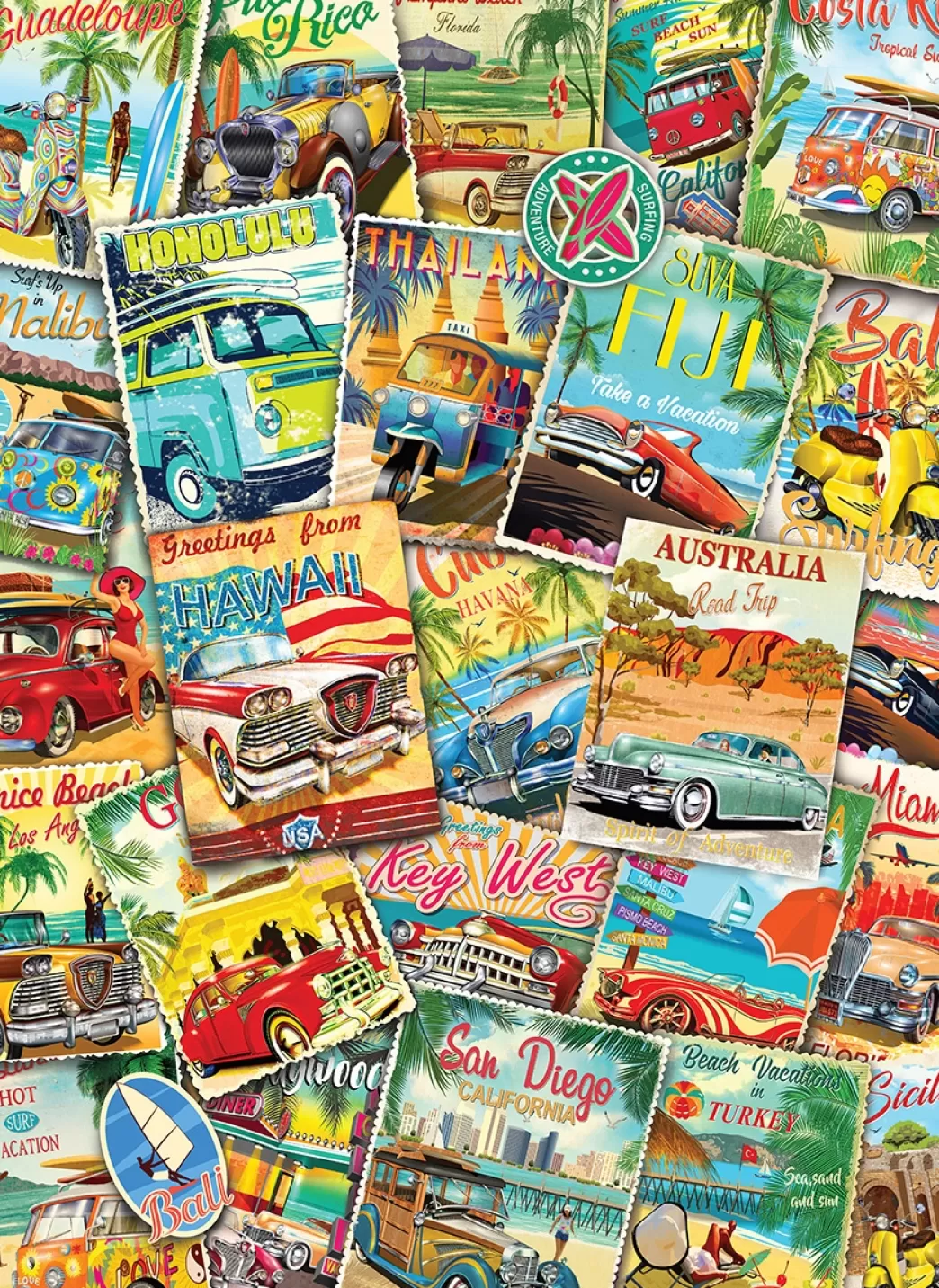 Eurographics Autopuzzels>: Vintage Travel Collage (1000) Verticale Puzzel