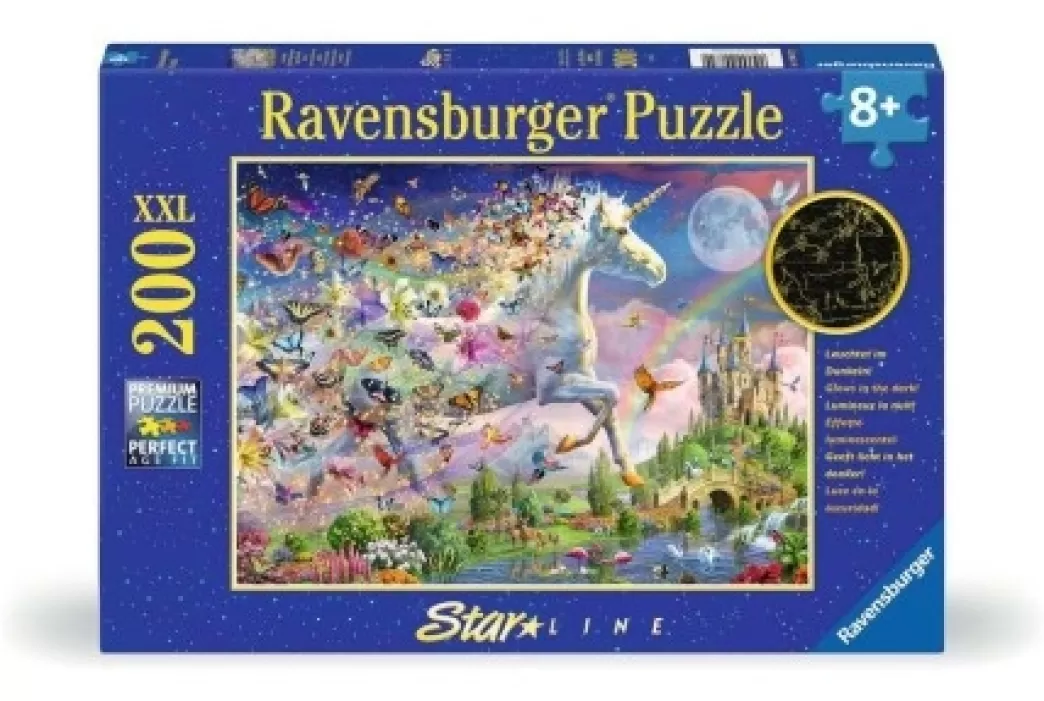 Ravensburger Fantasy Puzzels>: Schitterende Eenhoorn Met Vlinders (200Xxl) Glow In The Dark Puzzel