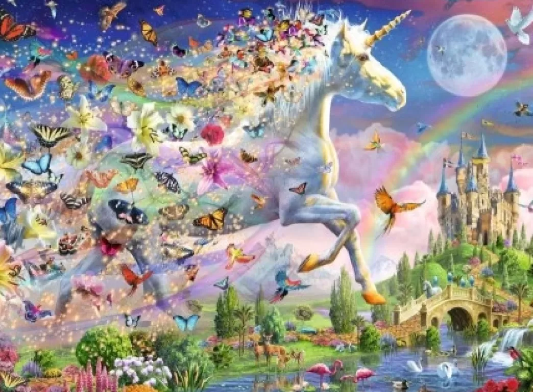 Ravensburger Fantasy Puzzels>: Schitterende Eenhoorn Met Vlinders (200Xxl) Glow In The Dark Puzzel