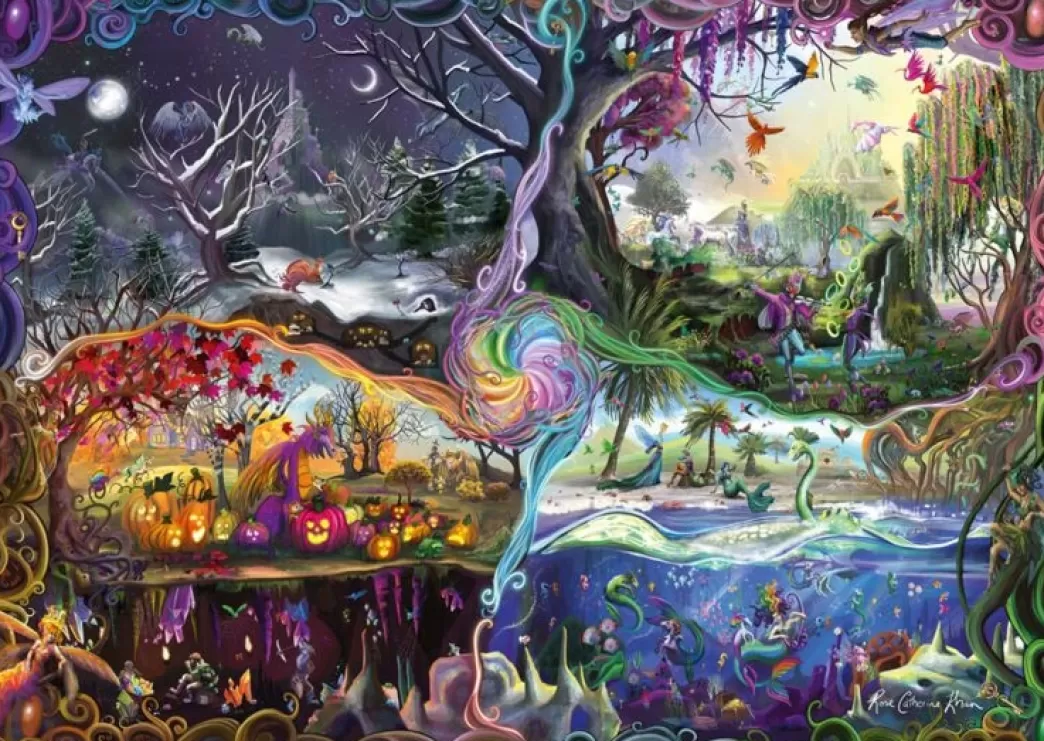 Schmidt Fantasy Puzzels>: Rose Cat Khan - Portal Of The Four Realms (1000) Fantasypuzzel