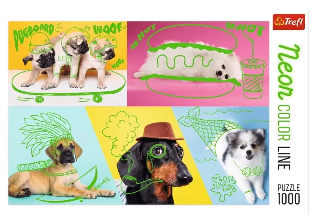 Trefl Hondenpuzzels>: Neon Color Line - Far Out Dogs (1000) Hondenpuzzel
