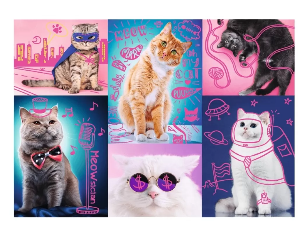 Trefl Kattenpuzzels>: Neon Color Line - Super Cats (1000) Kattenpuzzel