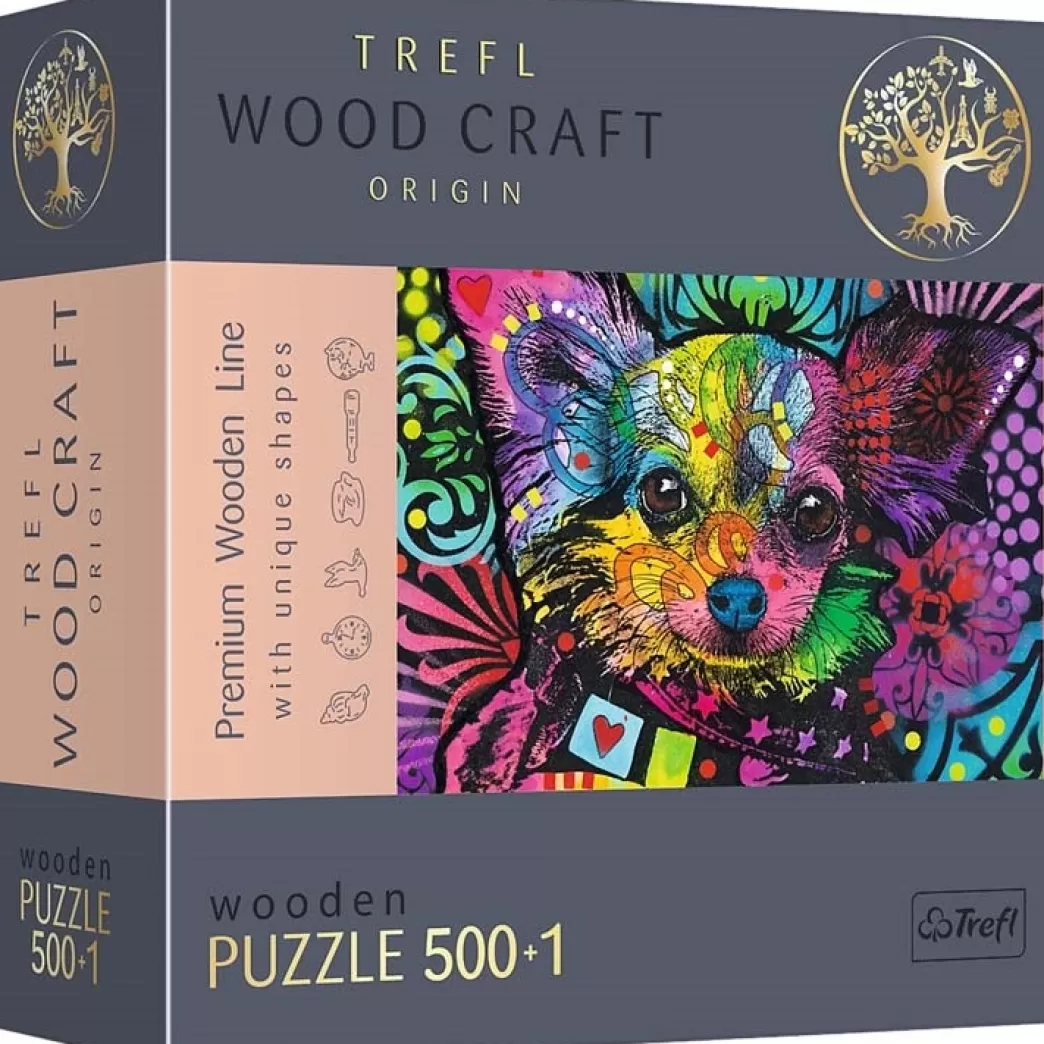 Trefl Hondenpuzzels>: Wood Craft - Colorful Puppy (500) Houten Legpuzzel